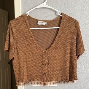 Brown Cropped Button-Up Top